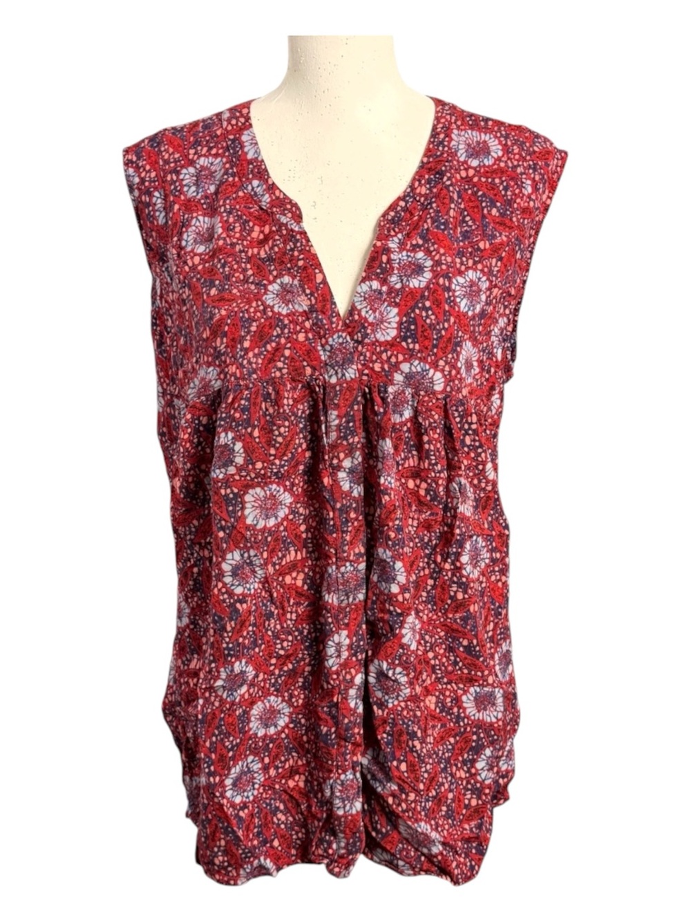 Caffé Marrakesh red floral split v-neck sleeveless blouse Women’s size 2x | e